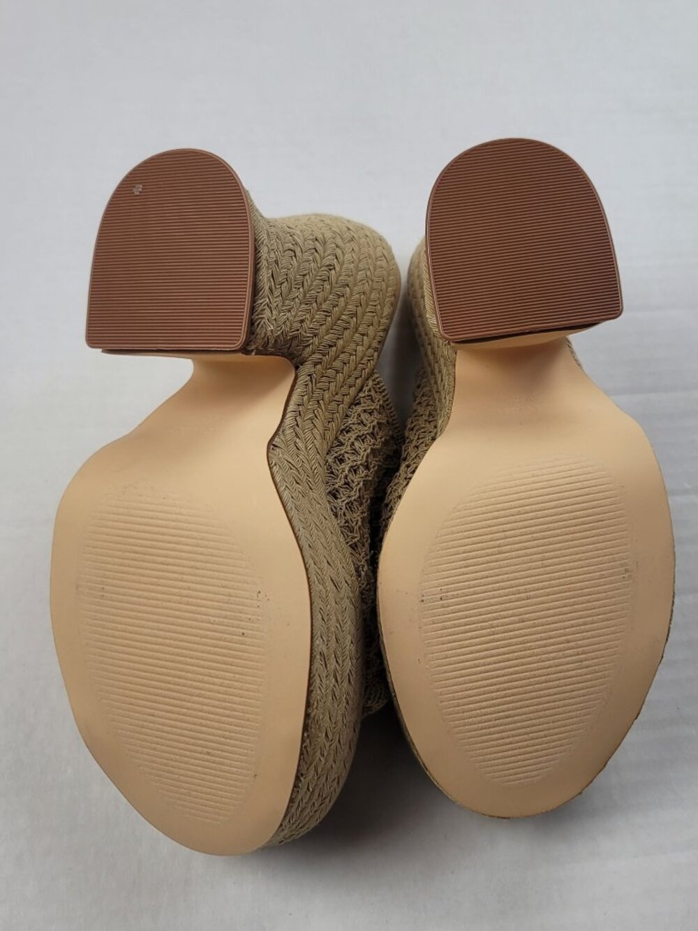 Nine West Fefee Platform Mule Sandals Size 6.5 Tan Woven Chunky Heel Open Toe - Picture 10 of 10